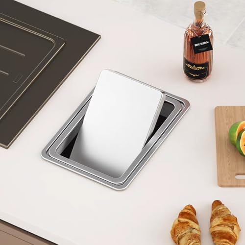 Image of 2.6 Gallon / 10L Square Silver Trash Chute, Countertop Embedded Trash Can with Lid, Drop-in Trash Can, Built-in Waste Basket, for Restaurant Home Hotel Kitchen.