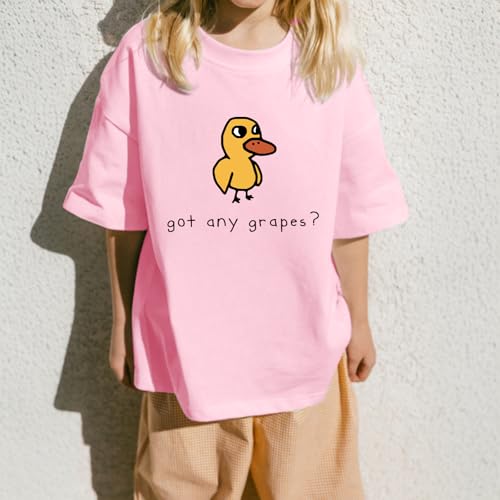 BeWithYou Oversized Cute Duck Shirts for Teens Girls Kawaii Cartoon Graphic Tees Funny Letter Print T-Shirts Casual Tops(Sakura Pink, S)