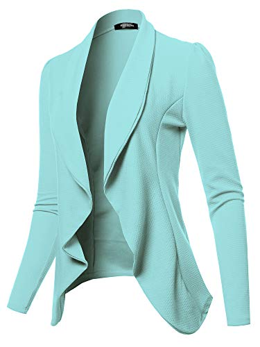 SSOULM Women's Made in USA Casual Stretch Blazer - Professional Notch Lapel Work Jacket (S-3XL) Aqua 1XL