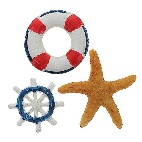 Gatuida 3 pièces Décorations de Fête Thématique Plage Ornements Miniatures Résine de Bouée de et Étoile de Mer pour Micro Marin DIY