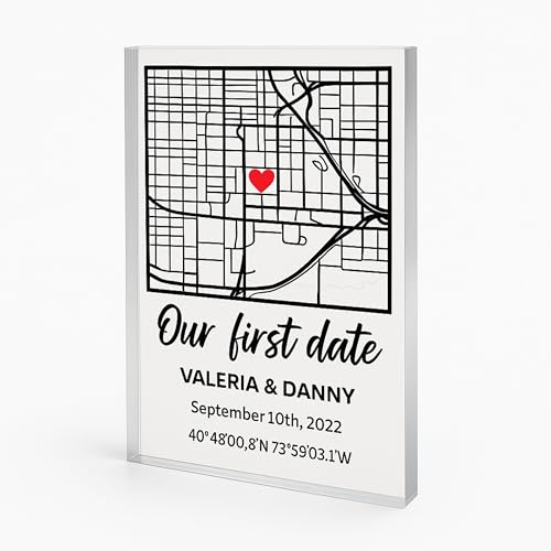NEXT DAY SHIP Custom Our First Date Map Block - Couple Map, Where It All Began, Gift for Her, Acrylic Plaque Couple Gift, Custom Location, Couples Gift, Gifts for Wife and Husband Anniversary
