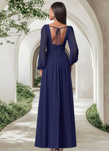 firfig Women Mesh Deep V Neck Open Back Sheer Long Sleeve Slit Leg Bridesmaid Maxi Dress Cocktail Party Wedding Guest Dresses2