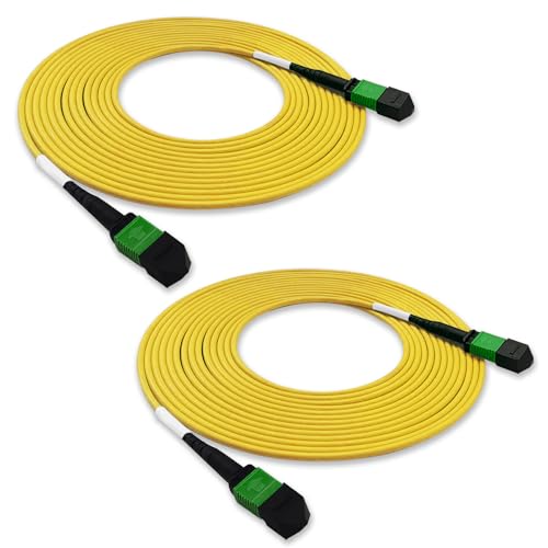 Image of 2Pcs 5m MPO Fiber Optic Patch Cord, Single Mode Cable Jumper Plug, Female to Female, 12 Core 6 Channel Type B, APC end face, LSZH 3.0mm G657A1, Compatible with 8 Core 4 Channel MPO