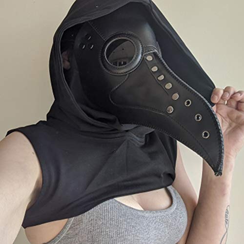 Black Leather Plague Doctor Mask Long Nose Bird Beak Plague Mask Steampunk Halloween Costumes Props Mask for Adult