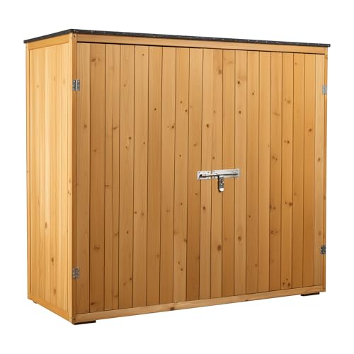 Wiltec Abri de Jardin – 1360 x 580 x 1270 mm – en Bois Verni – avec Toit revêtu par PVC et 2 Portes – Cabane Remise pour Rangement Outils pour Jardin, Terrasse...