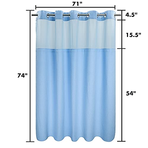 River Dream Sky Blue Fabric Shower Curtain Set, Cotton Blend, Waffle Weave, with Snap in Replacement Liner，71 x 74 inches - Thumbnail 5