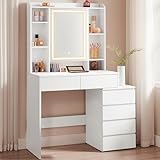 VASAGLE KAILYN Collection - Dressing Table with LED Lights, 40 x 97.5 x 145 cm, Modern Makeup Desk, Vanity Table with Mirror, Drawers, Open Compartments, Adjustable Shelves, Cloud White RDT124W02