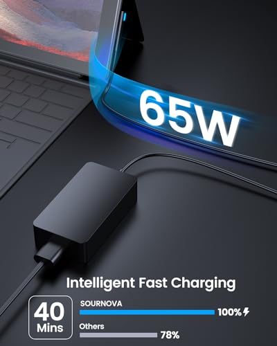 Image of Surface Laptop Charger - 65W for Microsoft Surface Laptop 5 4 3 2, Windows Surface Laptop Studio, Surface Pro 9 8 7+ 7 6 5 4 3 X, Surface Go 3 2, Surface Book 2 Power Supply AC Adapter Cord