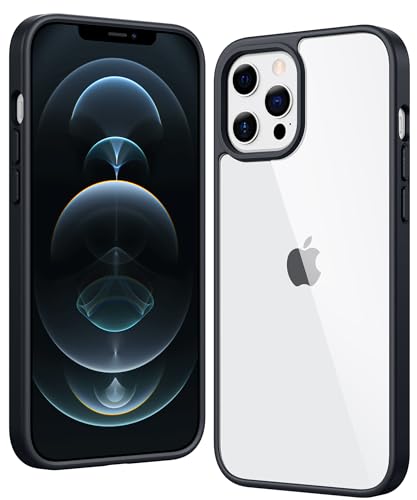 Image of FNTCASE for iPhone 12 Pro-Max Case: Clear Phone Cases Compatible with Magsafe Slim Anti Yellowing Military Grade Drop Protection Rugged Shockproof Protective Transparent Cell Cover (D-Black)