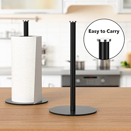 Black Paper Towel Holder Countertop - Free Standing Paper Towel Holder Stand For Kitchen Rolls, Non Slip Paper Towel Roll Holder, Modern Kitchen Countertop Organizer Fits Most Size Paper Roll #TOP2