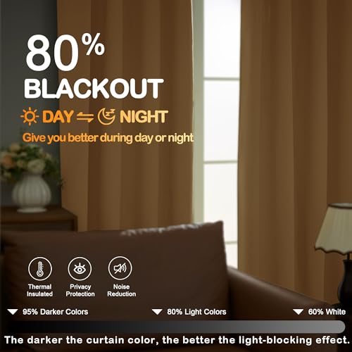 Image of Gold Short Blackout Curtains for Bedroom 45 Inches Long 2 Panels Set, Solid Thermal Insulated Blackout Curtains, Energy Saving Soft Fabric Window Drapes, Dual Rod Pocket, 2x40Wx45L Inches