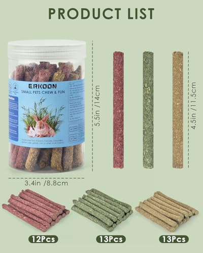 ERKOON 38pcs Bunny Chew Toys for Teeth, Natural Timothy Hay Sticks Chinchilla Chew Toy for Rabbits, Guinea Pigs, Gerbil, Hamster - Image 4