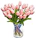 JOEJISN 30pcs Artificial Tulips Flowers Real Touch Pink Tulips Fake Holland PU Tulip Bouquet Latex Flowers for Wedding Party Office Home Kitchen Decoration (Pink)