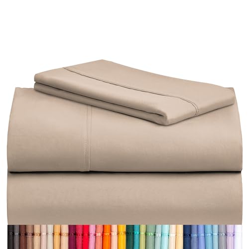 LuxClub Twin XL Sheets - Soft Twin Bed Sheets for-Boys-and-Girls-3 PC Deep Pockets 18" Eco Friendly Wrinkle Free-Kids-Fitted Sheets Machine Washable Hotel Bedding Silky Soft - Light Khaki Twin XL