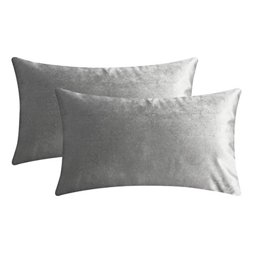 Home Brilliant Velvet Rectangular Throw Pillow Covers, Decorative Pillow Cases for Bed Nursery Sectional Seat, Set of 2, 12x20 inches, 30cm x 50cm,...