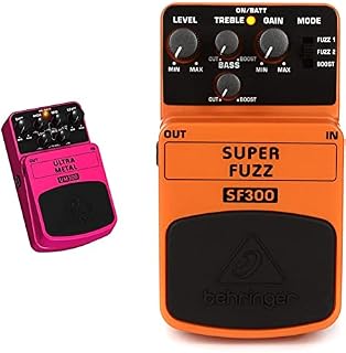 Behringer ULTRA METAL UM300 Heavy Metal Distortion Effects Pedal & Behriger SUPER FUZZ SF300 3-Mode Fuzz Distortion Instrument Effects Pedal, Peach