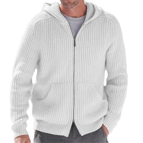 Men'S Thick Hooded Knitted Cardigan V-Neck Long Sleeve Full Zip
