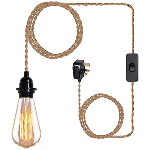 Yewclls Plug in Pendant Light Cord Vintage Hanging Lights Kit Cover