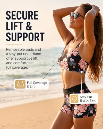 Image of Women's 3 Piece Tankini Swimsuit Tummy Control Bathing Suit with Boy Shorts