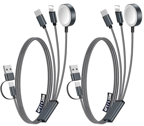 2Pack Travel Essentials for Apple Watch Charger,3-in-2 Multi Charging Cable