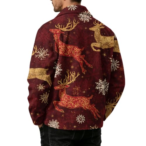 Varsity Jacket Men Christmas Print Vintage Snap Buttons Long Sleeve Shacket - image 6