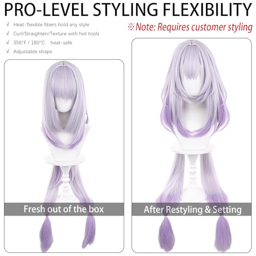 Image of Anime Purple Gradient Wigs with Bangs Women Long Straight Wig with Braid Ponytail COS Game Castorice-Goddess Wigs Halloween,Christmas,Comic con,Game Show,Party