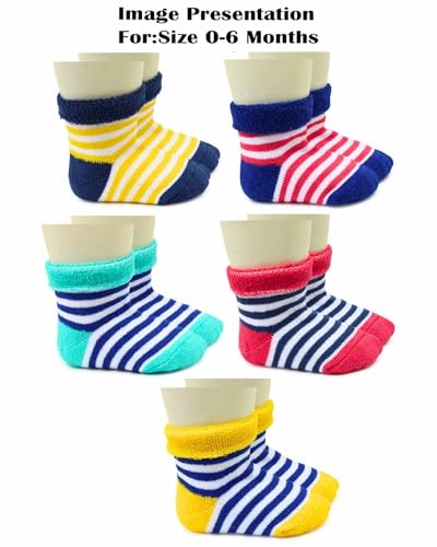 Image of Neska Moda Boys & Girls Pack Of 5 Pair Terry Cotton Socks (Yellow,Mint,Red,Blue)-SK1207