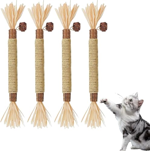 ledytdggu 4 Stück Katzen Kauhölzer Sticks， für Zahnpflege & Gegen Mundgeruch Natürlich Sicher Katzensticks Zahnpflege Katzensticks - Katzen Zubehör - Katzenminze Pflanze