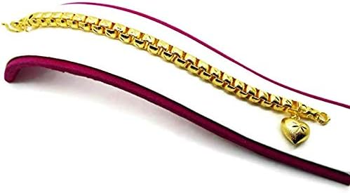 Chain Gorgeous Heart Charm Thai Baht Yellow Gold Plated Filled Bangle 23k 24k Bracelet Jewelry 7,7.5,8 inch