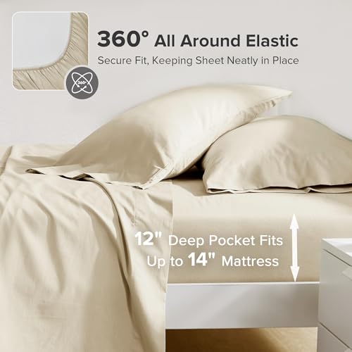 Image of Comfort Spaces 100% Cotton Percale Sheets Twin XL Sheet Set 3 Pcs, Cream