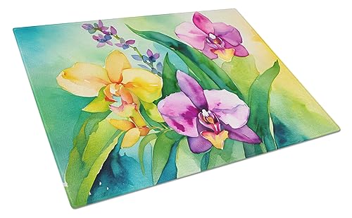 Caroline's Treasures DAC1564LCB Orchids in Watercolor Glass Cutting Board Large Decorative Tempered Glass Kitchen Cutting and Serving Board Large Size Chopping Board