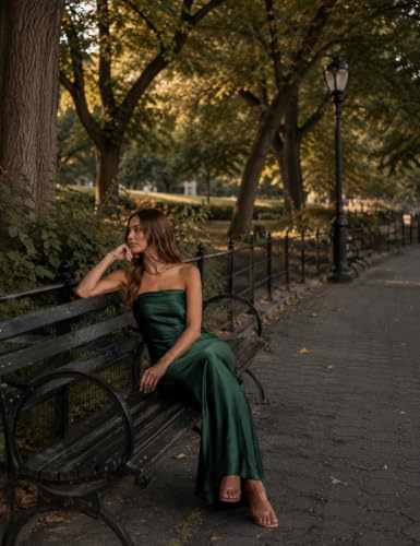 Image of Realtix Summer Satin Strapless Backless Maxi Dress for Women Wedding Guest