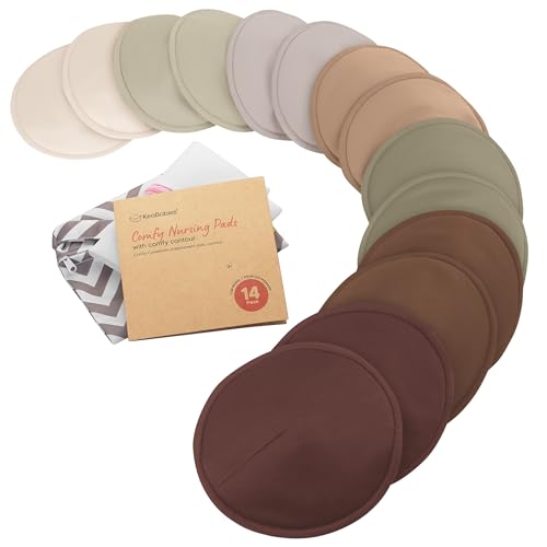 Image of Organic Nursing Pads - 14 Washable Breast Pads for Breastfeeding, Wash Bag, Viscose Derived from Bamboo Reusable Nipple Covers for Breastfeeding Essentials, Soft & Absorbent (Sable, L 5 inch)