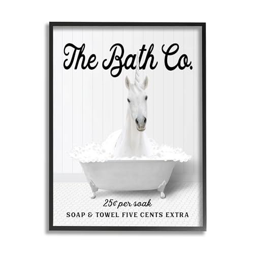 Image of 'Bubble Bathtub Unicorn'| Framed Giclee Art | Stupell Industries | Black, 24 x 30 Inches, Easy to Hang and Sturdy, Made in USA, by Lettered and Lined