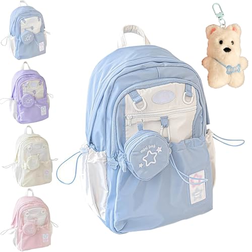 2025 New Rosy Posy Backpack, Cream Star Drawstring Backpack, Large Capacity, Durable Waterproof (Sky Blue)
