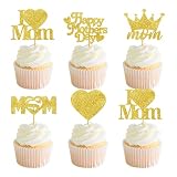 24PCS Happy Mother's Day Cupcake Toppers Mom Cupcake Topper Mothers Day Cupcake Toppers Happy Mother