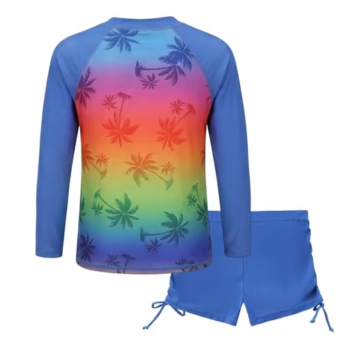 Image of Girls Rash Guard Set for Girls Long Sleeve Swimsuits Hawaiian Two Piece Bathing Suits Swimwear Set