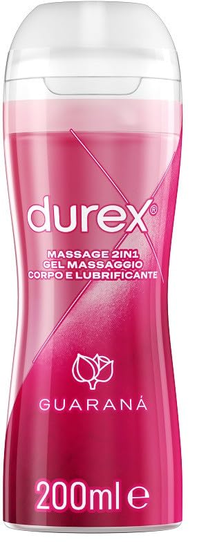 Durex Masaje 2 en 1 Guaraná, lubricante sexual íntimo, apto para relaciones íntimas y masajes, gel lubricante a base de agua, formato cómodo, 200 ml