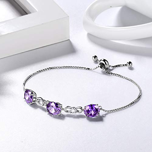 Aurora Tears February Birthstone Bracelet Women 925 Sterling Silver Link Bracelets Round Birthstones Created Amethyst Purple Crystal Feb. Birth Stone Jewelry Girls Birthday Gift Anniversary Present Db0112F #TOP2