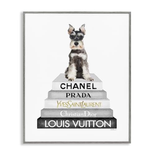 'Schnauzer Puppy on Books'| Framed Giclee Art