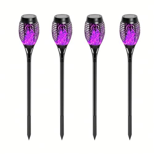 Lampe solaire extérieur haut de gamme flamme vacillante violette IP65 pour massif