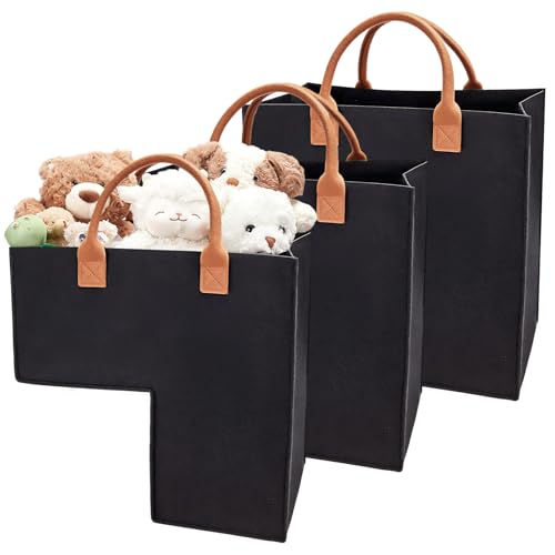 INTERWARM 3 Stück Treppenaufbewahrungsboxen L Förmiger Faltbarer Stufenorganizer Mit Filzgriff 42.5x42.5x24.5cm Treppenkorb Für Bücher Kleidung Computer (Schwarz)