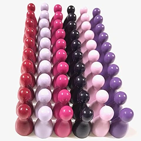 Wooden Playing Pieces for Board Games, Colourful Mix, Special Colours, Halma Pawns, Size 12/24 mm, 60 pieces (6 x 10) (forest berries: pink, lilac, dark pink, blue purple, dark purple, burgundy) Cover