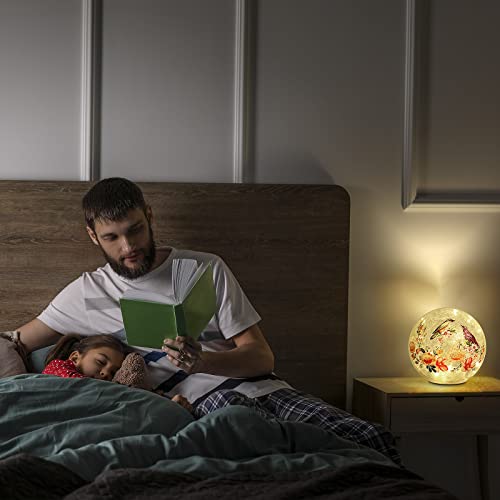 Jbgypbl Birds Colorful Flowers Crackle Lamp Gazing Ball Light Glass Shade Desk Lamp Nightstand Lamps Orbs Decorative Balls Battery Operated Lights For Garden Home Office Stairway Party (5.51 Inch) #TOP4