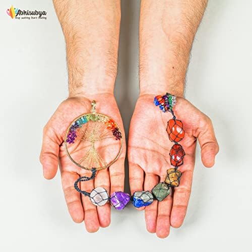 Chakra Stones - Car Accessories - Hanging Crystals - Tree of Life Wall Art - Chakra Wall Hanging - Car Decorations - Crystal Decor - Crystal Ornaments Gifts - Seven Chakra Stone