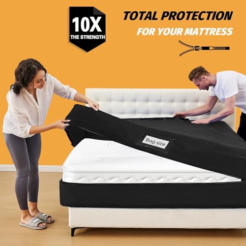 Image of Mattress Bags for Moving, BETU Mattress Protector Waterproof Mattress Cover Storage Bags with 8 Heavy-Duty Handles and Zipper for Bed Extra Thick Large Reusable,77 inchx42 inchx15 inch,Black,2 Pack