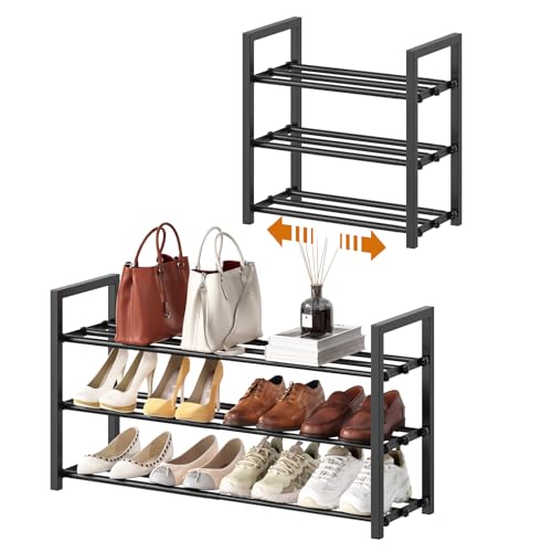 Roylvan 3-Tire Expandable Shoe Rack for Closet, 17'-31' Adjustable Free Standing Shoe Shelf Storage...
