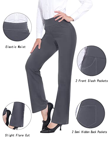Ztn Women'S High Waist Pull-On Dress Pants Elegant Tummy Control Pants For Work Business Casual Office Trousers With 4 Pockets Dark Grey2 Xl thumb #3