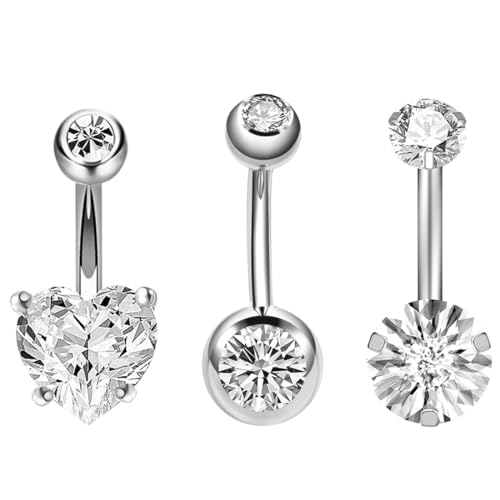 OISJHW 3Pcs Piercing 14G De Acero Quirúrgico Estéril 316 L Un Clásico Plátano De Cristal Básico 10 Mm