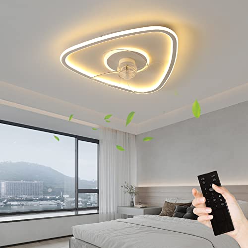 REYDELUZ 15'' White Modern Indoor Flush Mount Ceiling Fan with Lights Remote Control, 6-Speed Timable Small Ceiling Fans for Bedroom/Small Space